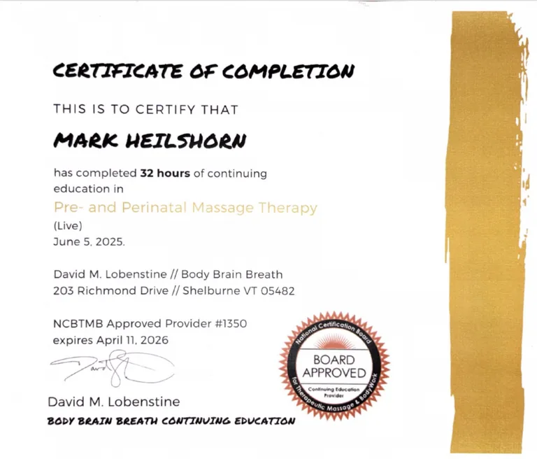Mark Heilshorn Certification, Massage TherapistWestport CT